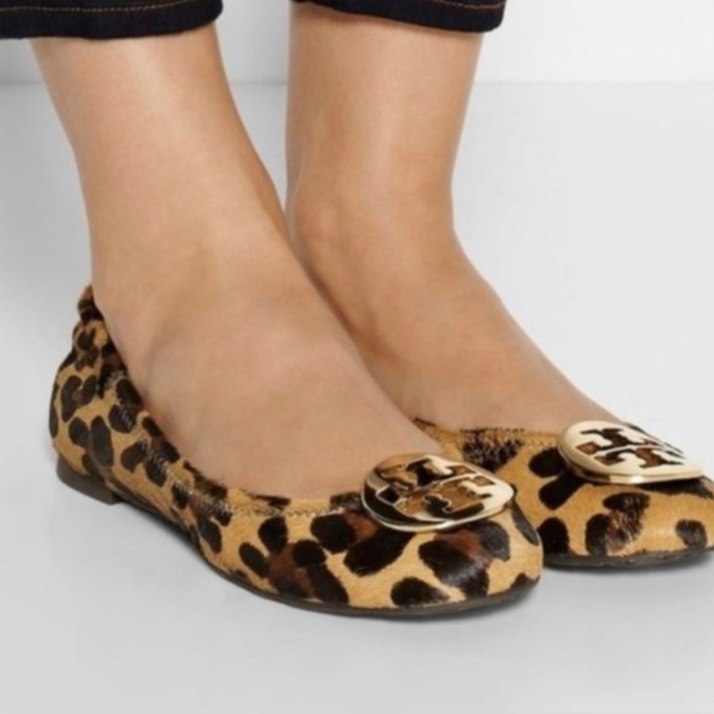 TORY BURCH Leopard Calf Hair Reva Flat